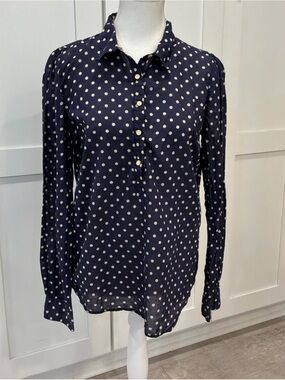 Womens Birds of Paradise Blue Polka Dot Split Back Lace L/S Blouse Size M